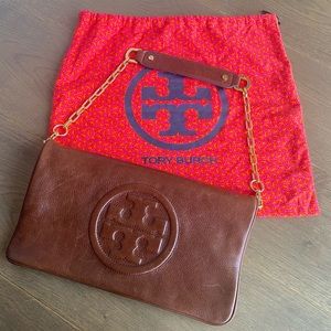 Tory Burch Brown Bombe Reva Leather shoulder Bag/Clutch